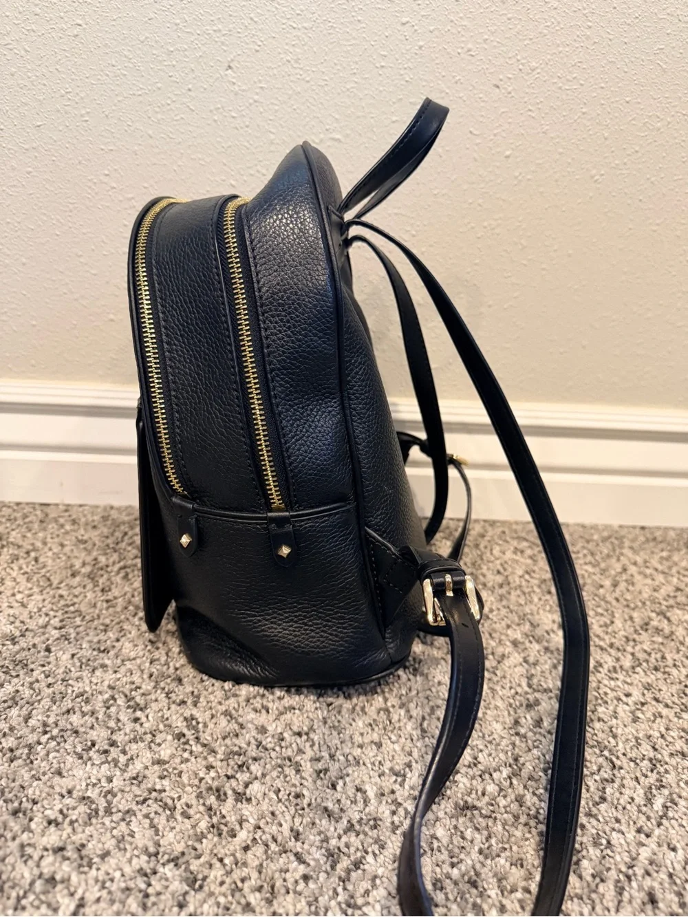 Michael Kors Black Pebbled Leather Backpack with Gold Accents